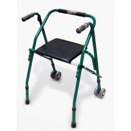 Andador con ruedas y asiento, plegable y fijo.